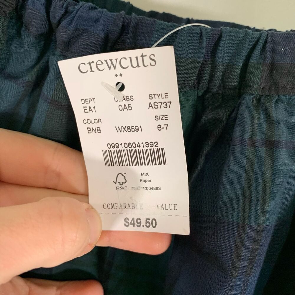 New Crewcuts Skirt Girls 6 7 Green Blue Plaid Pull On Elastic Waist - Picture 2 of 5